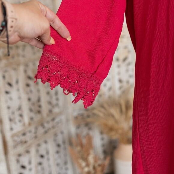 NAIF Pink Women's Crochet 3/4 Sleeve Shift Dress size L‎ - Picture 6 of 11